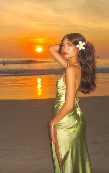 Niulatu Green Slit Satin Long Party Prom Dress Formal Evening Gown HZ1007